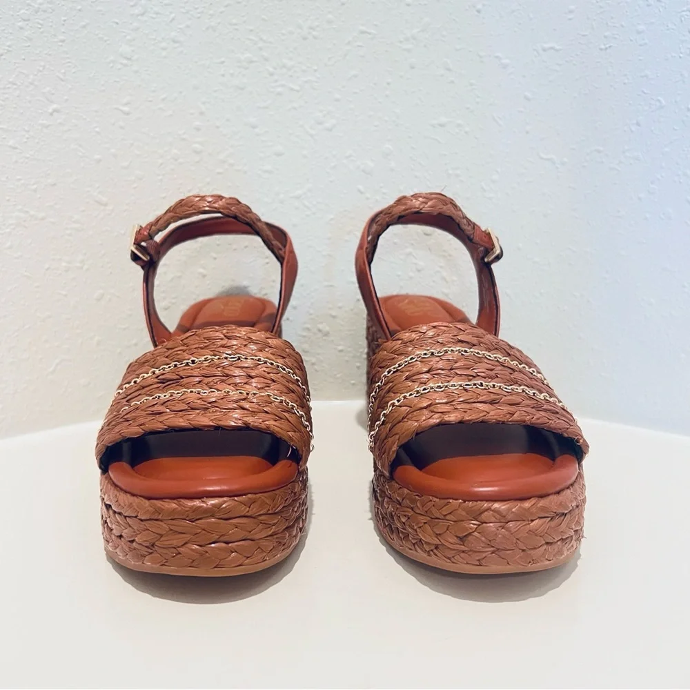 Franco Sarto Peachy Rust Wedge Espadrille Sandals Sz 9.5 NEW